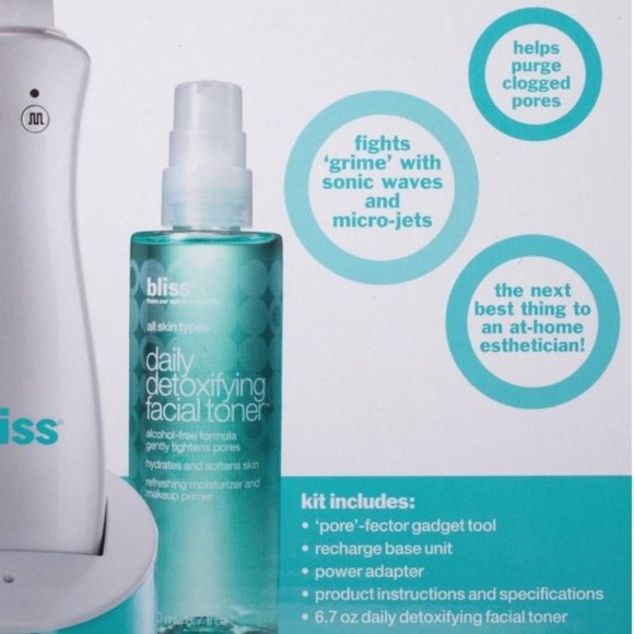 BLISS 2pc SET "PORE"-FECTOR SONIC FACE SKIN CLEANSING TOOL & TONER**NEW IN BOX! - Picture 5 of 9
